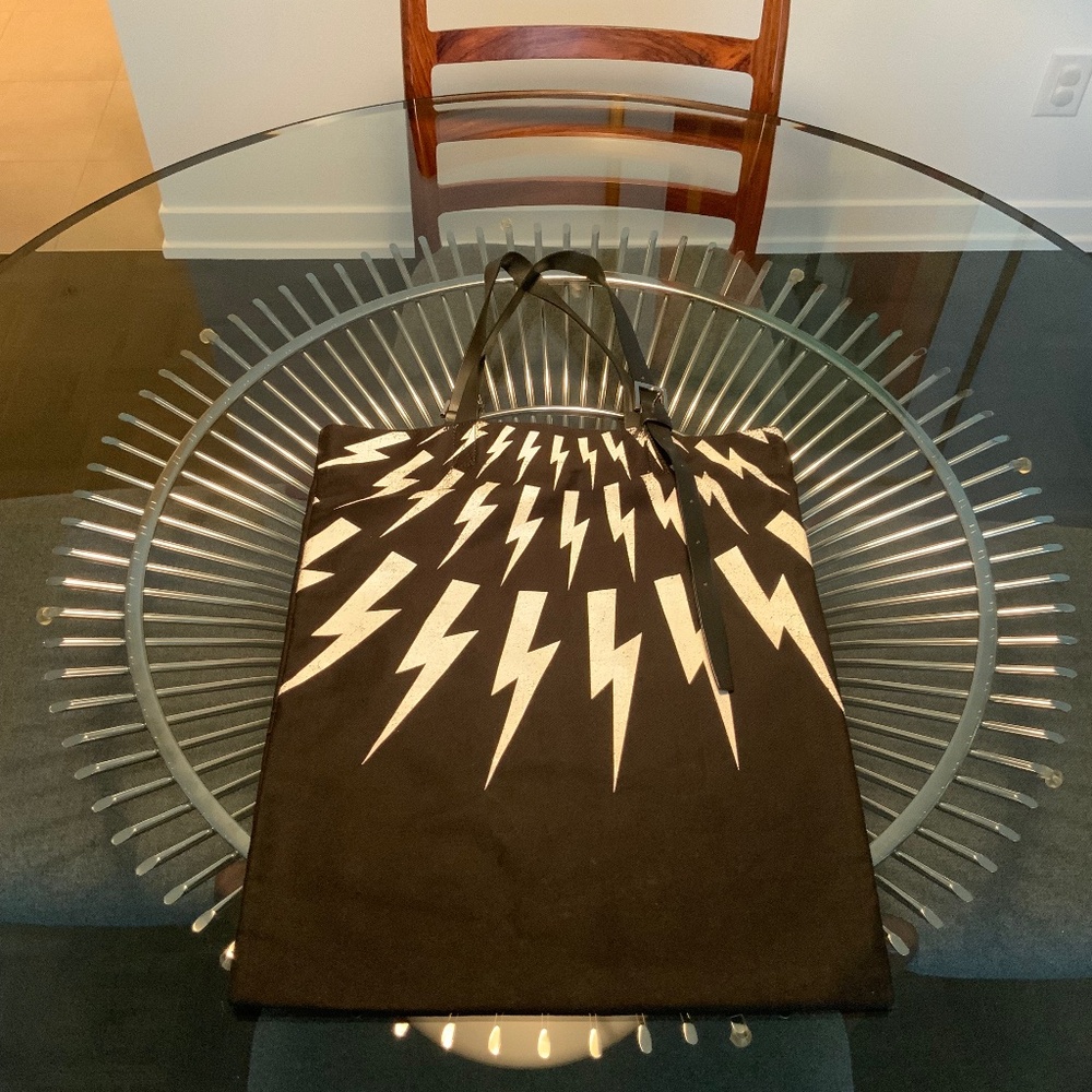 Neil Barrett Fair-Isle thunderbolt tote